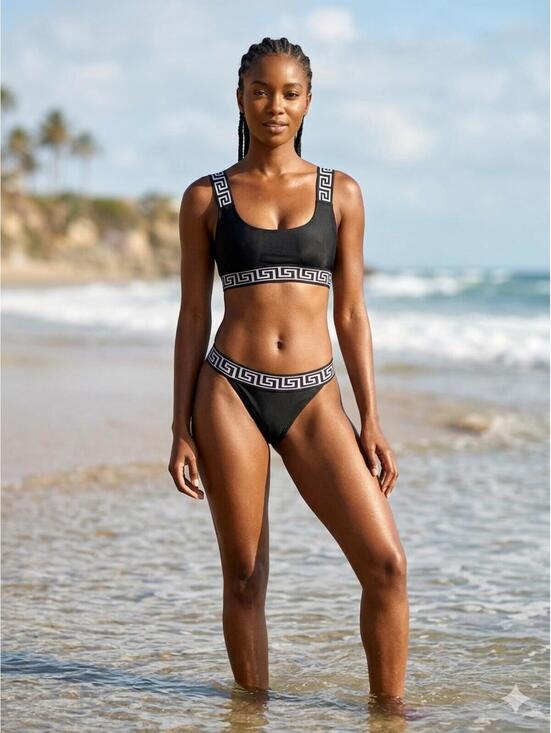PrettyLittleThing Other - Prettylittlething Black Bikini Swimsuit Greek Key Pattern 2